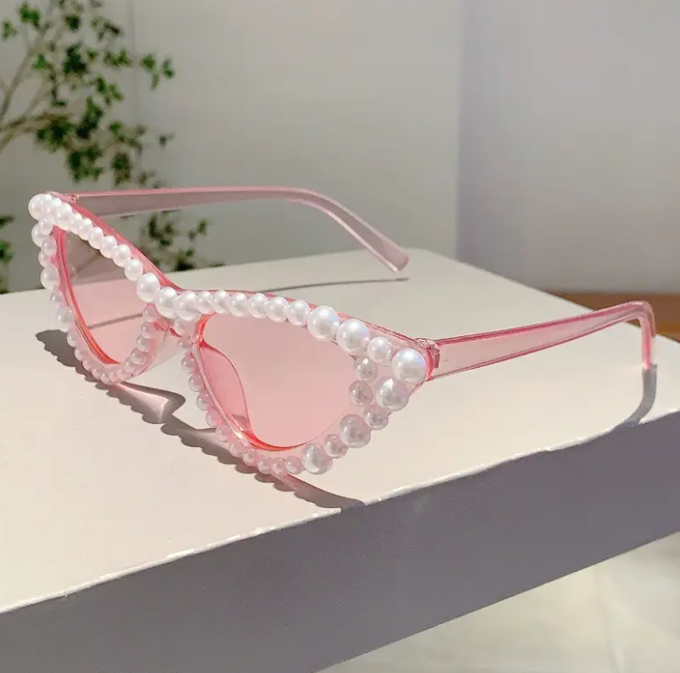 Women's Cat-Eye Studded Fashion Glasses - Small Frame Chic Shades for Party & Casual Wear, Includes Case, Luxury Eyewear Accessory