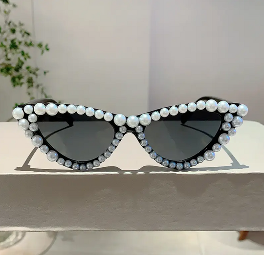 Women's Cat-Eye Studded Fashion Glasses - Small Frame Chic Shades for Party & Casual Wear, Includes Case, Luxury Eyewear Accessory