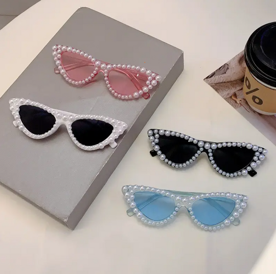Women's Cat-Eye Studded Fashion Glasses - Small Frame Chic Shades for Party & Casual Wear, Includes Case, Luxury Eyewear Accessory