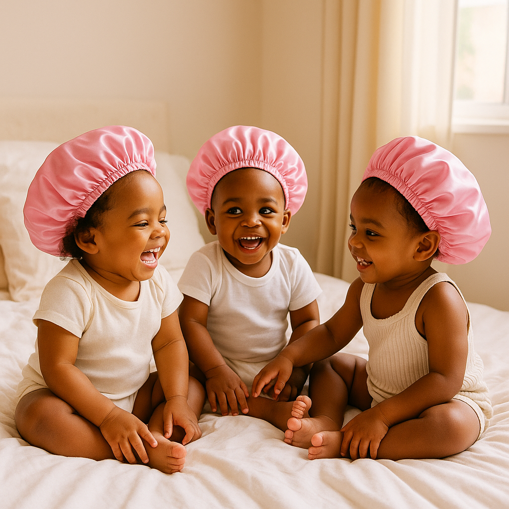 Pack of 3 Kids Satin Bonnet Sleeping Cap for- Toddlers - Soft Silk Night Hat for Baby