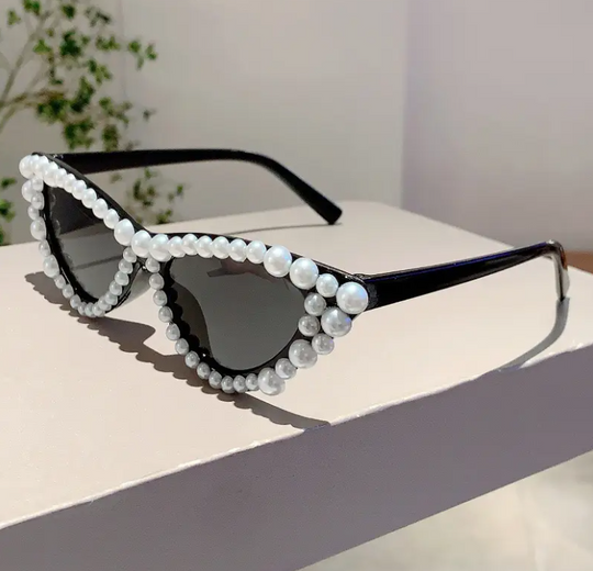 Women's Cat-Eye Studded Fashion Glasses - Small Frame Chic Shades for Party & Casual Wear, Includes Case, Luxury Eyewear Accessory