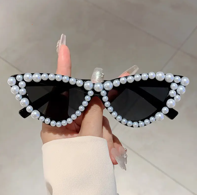 Women's Cat-Eye Studded Fashion Glasses - Small Frame Chic Shades for Party & Casual Wear, Includes Case, Luxury Eyewear Accessory