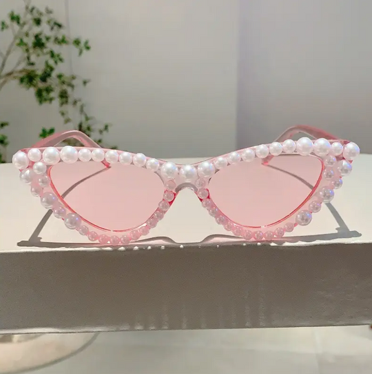 Women's Cat-Eye Studded Fashion Glasses - Small Frame Chic Shades for Party & Casual Wear, Includes Case, Luxury Eyewear Accessory
