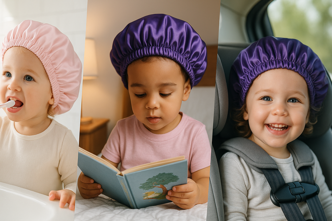 Pack of 3 Kids Satin Bonnet Sleeping Cap for- Toddlers - Soft Silk Night Hat for Baby