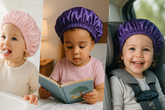 Pack of 3 Kids Satin Bonnet Sleeping Cap for- Toddlers - Soft Silk Night Hat for Baby
