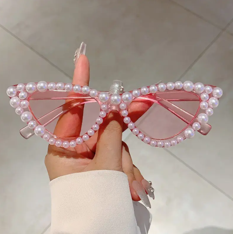 Women's Cat-Eye Studded Fashion Glasses - Small Frame Chic Shades for Party & Casual Wear, Includes Case, Luxury Eyewear Accessory