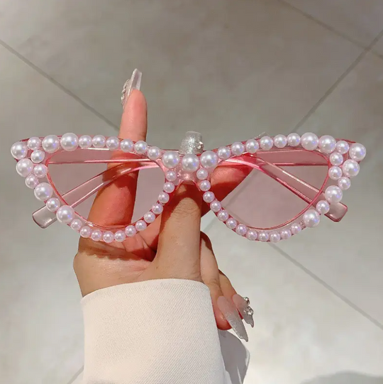 Women's Cat-Eye Studded Fashion Glasses - Small Frame Chic Shades for Party & Casual Wear, Includes Case, Luxury Eyewear Accessory