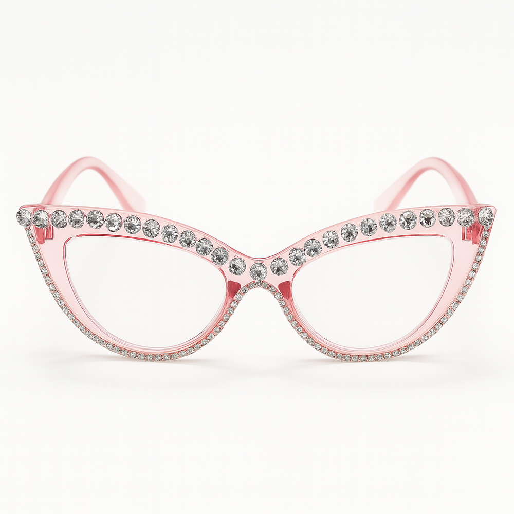 Rainbow Rhinestone Cat-Eye Glasses – Colorful Party Eyewear with Crystal Embellishments