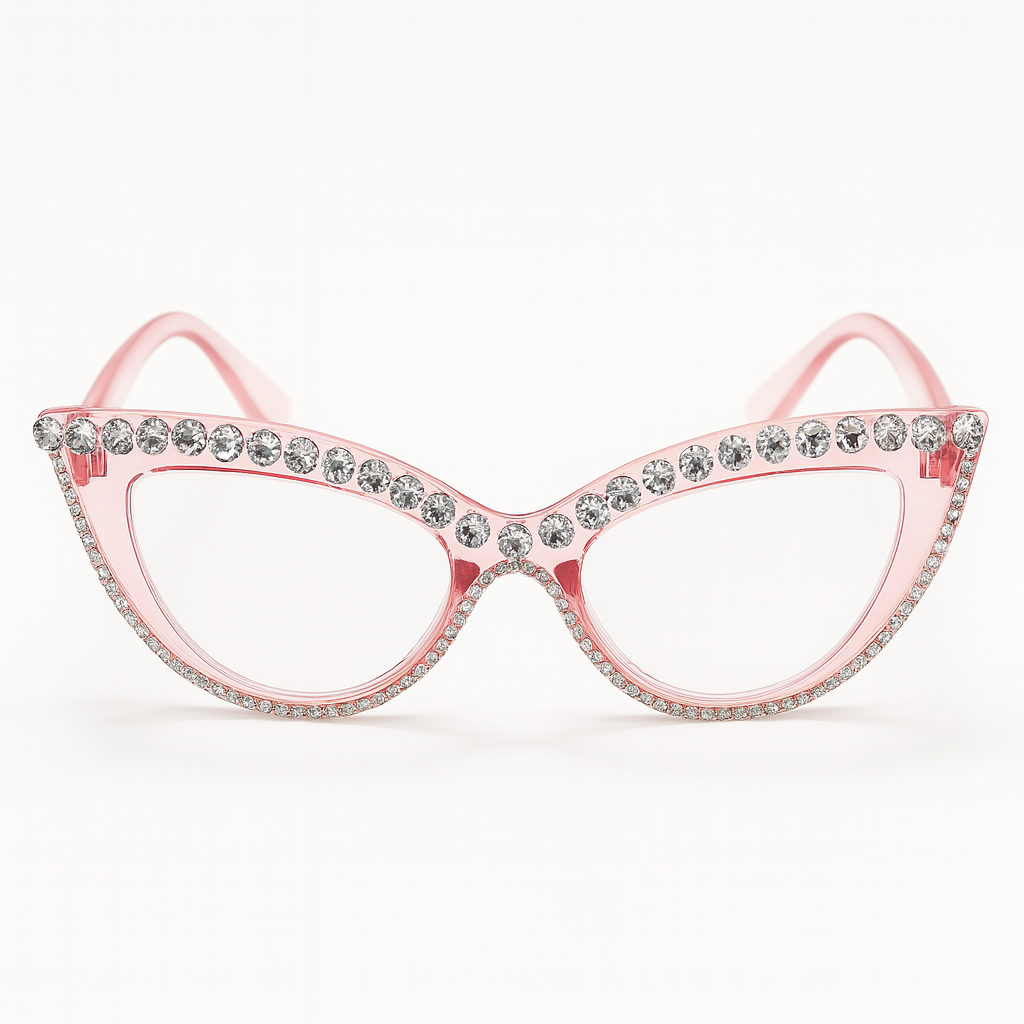 Rainbow Rhinestone Cat-Eye Glasses – Colorful Party Eyewear with Crystal Embellishments