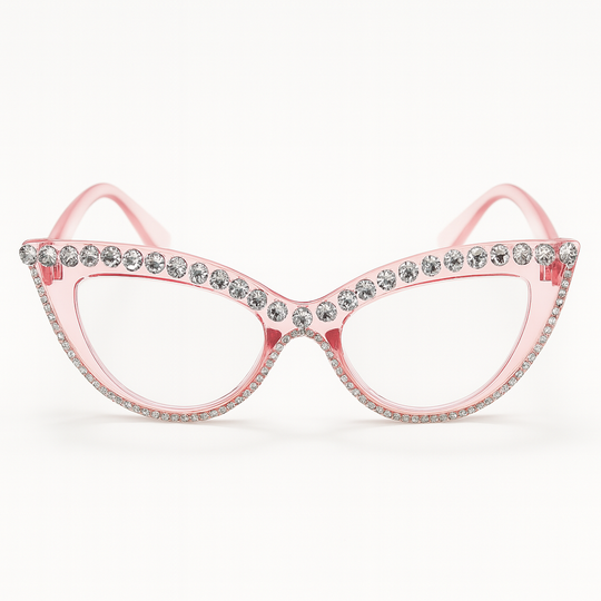 Rainbow Rhinestone Cat-Eye Glasses – Colorful Party Eyewear with Crystal Embellishments
