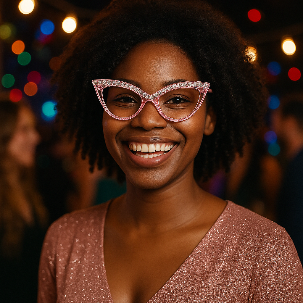 Rainbow Rhinestone Cat-Eye Glasses – Colorful Party Eyewear with Crystal Embellishments
