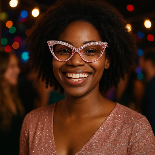 Rainbow Rhinestone Cat-Eye Glasses – Colorful Party Eyewear with Crystal Embellishments