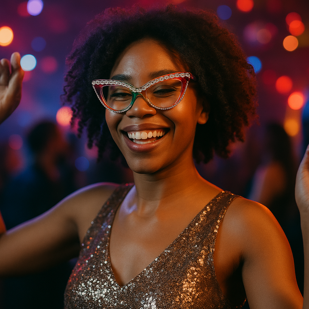 Rainbow Rhinestone Cat-Eye Glasses – Colorful Party Eyewear with Crystal Embellishments