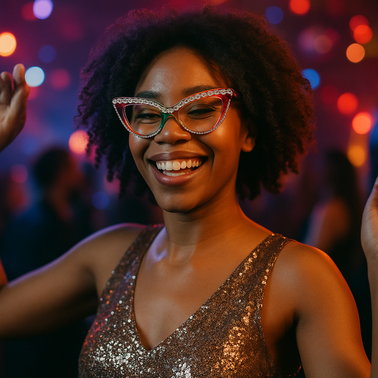 Rainbow Rhinestone Cat-Eye Glasses – Colorful Party Eyewear with Crystal Embellishments