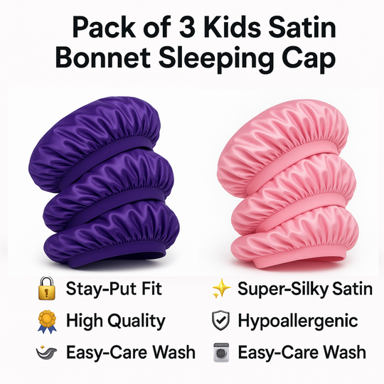 Pack of 3 Kids Satin Bonnet Sleeping Cap for- Toddlers - Soft Silk Night Hat for Baby