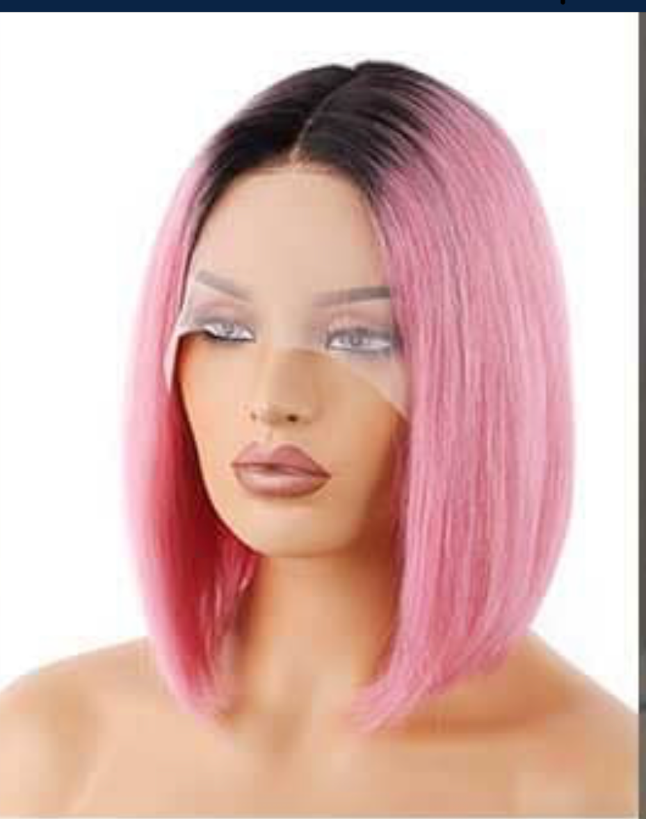 Ombré pink 14-inch HD LACE FRONTAL BOB wigs. Human hair 180 density