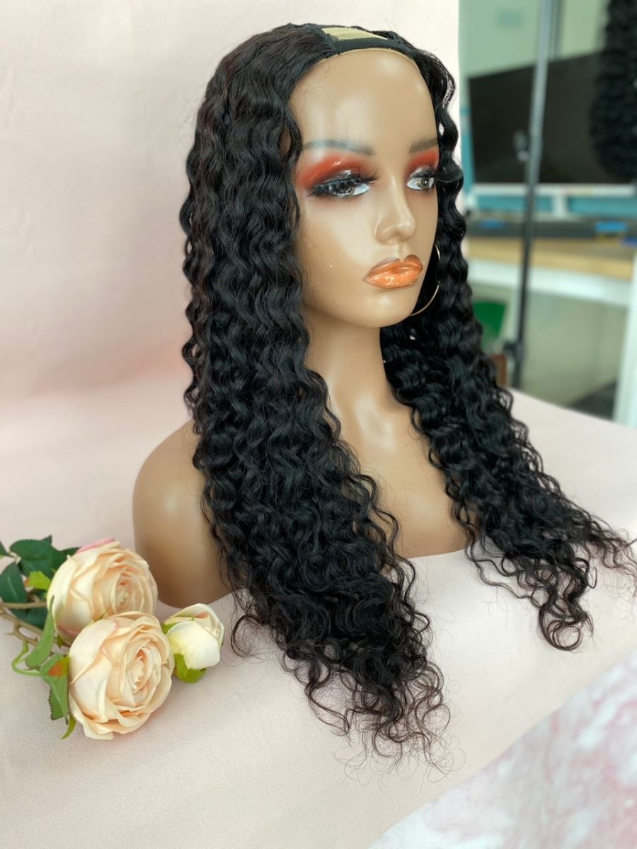 Deepwave Natural-Look U-Part Wig - 2x4" Open U-Shape, 100% Human Hair, with Secure 4 Combs and Adjustable Strap - Hair Addiction Collection