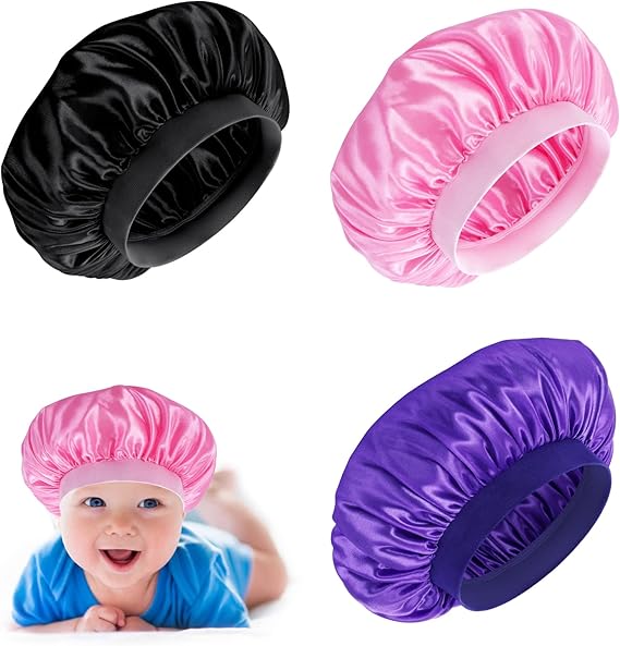 Kids Satin Bonnet Sleeping Cap - Soft Silk Night Hat for Baby, Toddler - Colorful, Gentle for Natural Hair