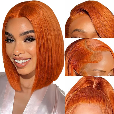 14" Short Straight Ginger Bob Wig | 13x4 Human Hair Lace Front | 180% Density Pre-Plucked