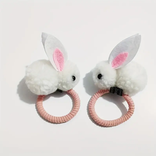 2pcs Cute Bunny Hair Bands - Plush Autumn & Winter Hair Accessories for Girls