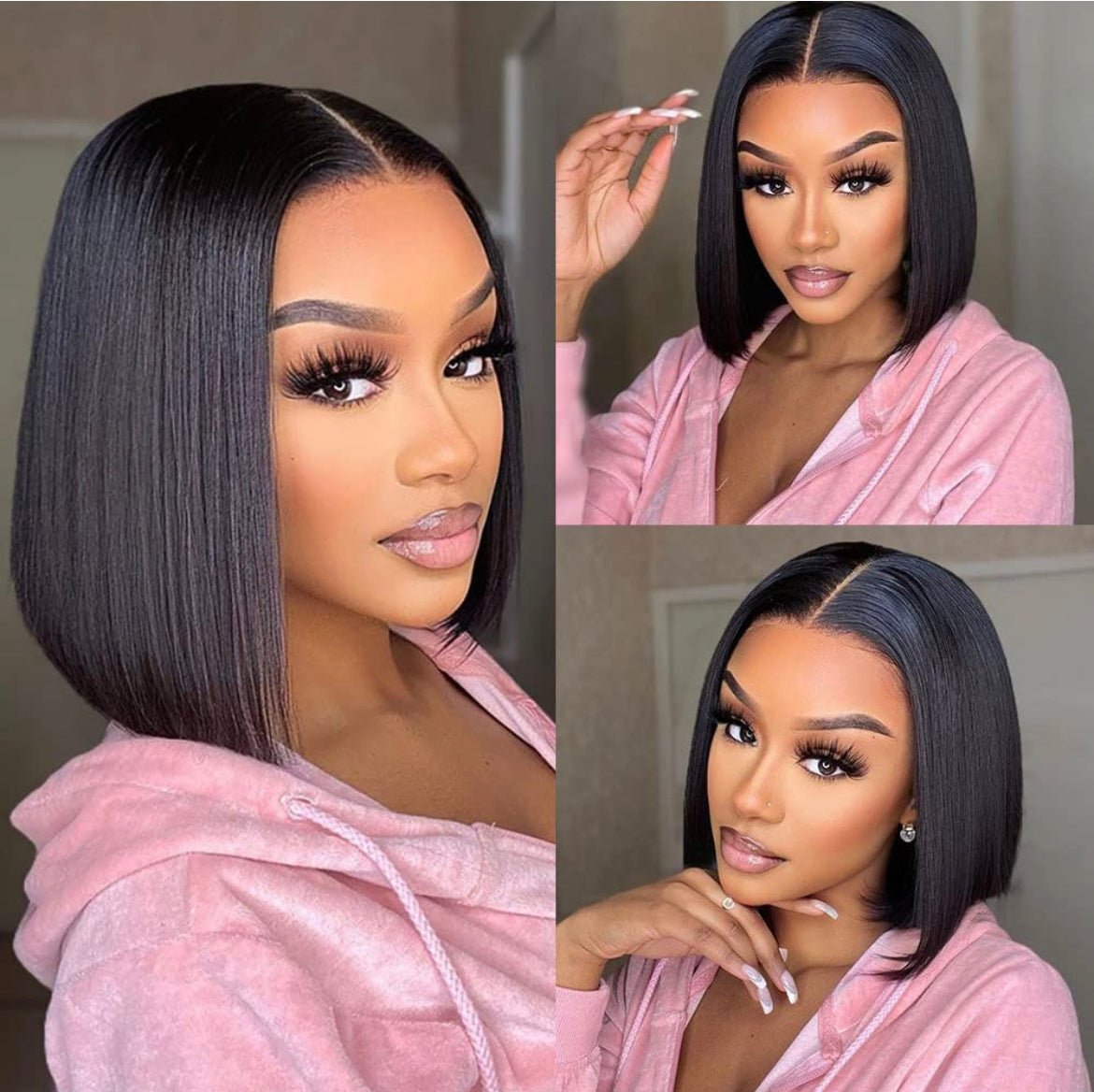 1B Black 12 inch HD LACE FRONTAL BOB wigs. Human hair 180 density