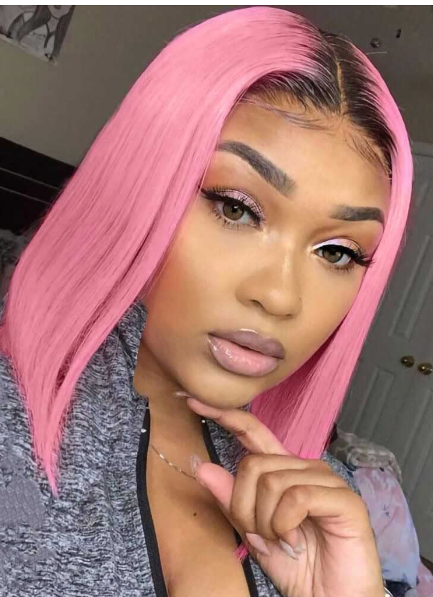 Ombré pink 14-inch HD LACE FRONTAL BOB wigs